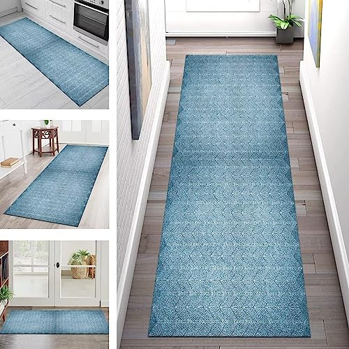 Teppich Läufer Flur Küche rutschfest waschbar Küchenläufer Korridor Tepiche Lang 80X120CM Blau Weiß Teppichläufer Matte Meterware Kücheteppich Schlafzimmer Wohnzimmer Flurmatten Breit 40-120cm