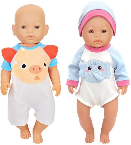2 Sets Cartoon Baby Puppe Kleidung einschließlich Strampler und Hut für 43cm / 17 Zoll Neugeborene Babypuppen (Keine Puppe)