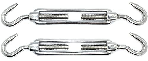 M12 x 200mm Hook & Hook Turnbuckles Wire Tensioner Strainer Closed Hook Threaded Hook A4 Marine Grade Stainless Steel (Pack of 2) X05B