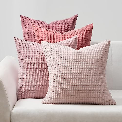 Topfinel Kissenbezug 60x60 Rosa 4er Set Cord körnig Farbverlauf Kissenbezüge Kissenhülle Dekokissenbezug Sofakissen Couchkissen für Sofa Schlafzimmer Wohnzimmer Balkon Kinder flauschig
