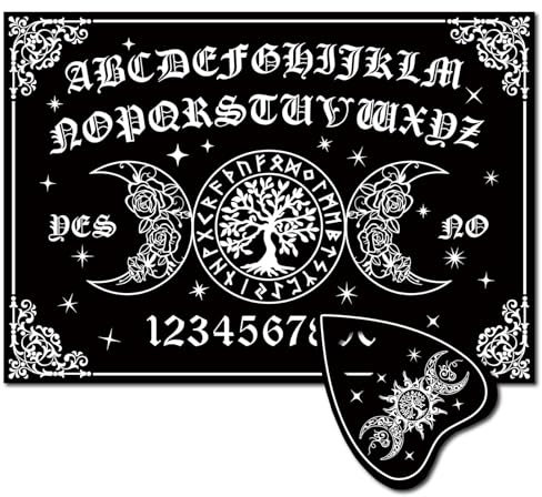 CREATCABIN Mondphasen-Augenpendel Wünschelruten-Wahrsagungsbrett Holz-Geisterbrett Schwarzes Sprechbrett-Set Metaphysische Botschaft Mit Planchette Für Hexerei-Altarbedarf 30x21 cm