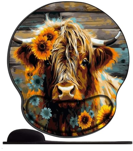 Mouse Mat with Wrist Support Sunflower and a Highland Cow (9) Ergonomic Mouse Pad with Silicone Comfort Gel Gaming Mousepad with Non-Slip PU Base for Computer Laptop Office&Home