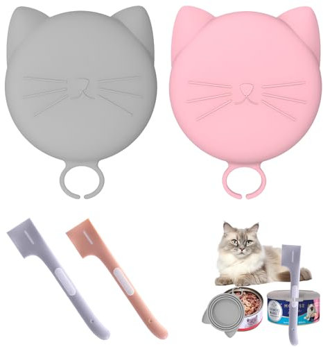 ZSMJAER Silikondeckel, 2 Stück Tierfutter-Dosendeckel, Silikondeckel für Katzen Dosen Inkl 2er Katzenlöffel, Geruchsdicht Dosendeckel, Wiederverwendbar, Passt für Kleine Bis Mittlere Konservendosen