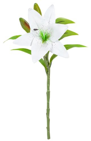 Yokawe Fleurs de lys artificielles durables avec tige et feuilles vertes pour maison, fête de mariage, arrangement floral artificiel intérieur ou extérieur, photo blanche