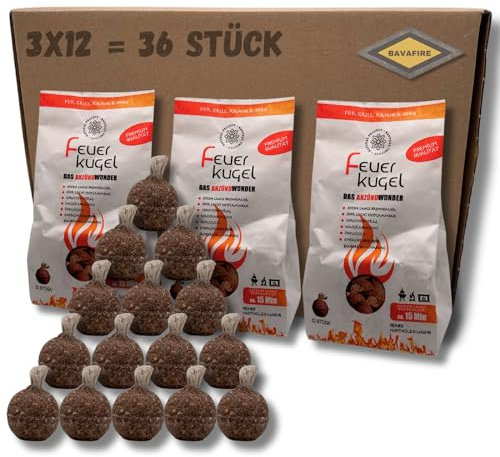 BAVAFIRE Feuerkugel Das Anzündwunder - 36 Premium Anzünder - Effektiver Grill- und Kaminanzünder aus Naturholz & Öko-Wachs natürliche Anzündhilfe für Ofen, Kamin und Grill
