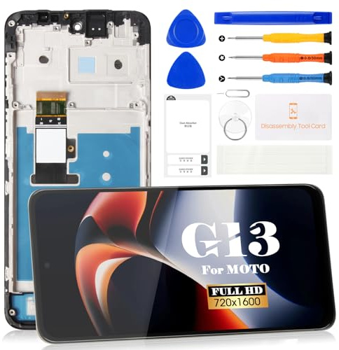 SRJTEK Pantalla LCD para Motorola Moto G13 para Motorola Moto G23, reemplazo de pantalla para G13 G23, digitalizador táctil, kits de reparación (negro, con marco)