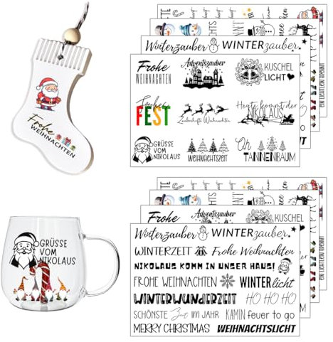 Yezirzax 8 Rub On Sticker Weihnachten, Sprüche Transferaufkleber Rub On Folie für Raysin Keraflott Möbel Glas Holz DIY Dekorative Reibefolie Rub On Aufkleber Scrapbooking Sticker