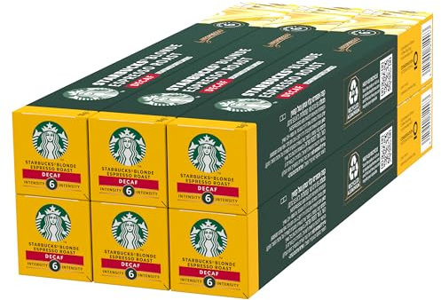 STARBUCKS Blonde Espresso Roast Décaféiné by Nespresso, Torréfaction Blonde, Capsules de Café 6 x 10 (60 Capsules)
