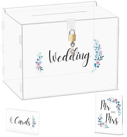 AZKEEGREY Kartenbox Hochzeit Acryl, Geldbox Hochzeit mit Schloss und 2 Schild, Hochzeitsbox für Geldgeschenke, Geschenkbox Briefbox für Geburtstag Jubiläum