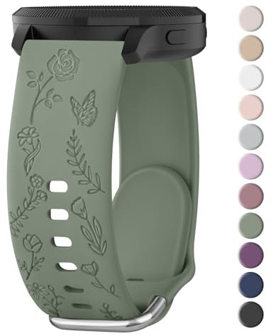 Tobfit Armband für Samsung Galaxy Watch Active 2 40mm 44mm Armband Damen,Silikon Floral Gravierte Ersatzarmbänder für Samsung Galaxy Watch Active 40mm 44mm Armband(Grün)