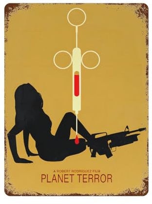 YXWOYNHY Filmposter Planet Terror Wanddekoration, Kunst, Metallblechposter, moderne Wohnkultur, Kunst, Metallposter, Hausbar, Laden, Dekorationen, Vintage-Schild, Geschenk, 39,9 x 30 cm
