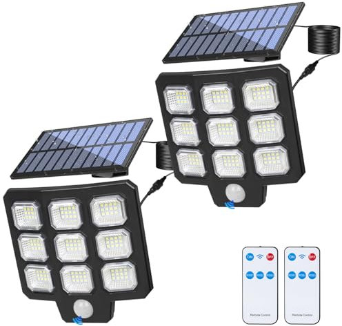 LEKIA Solarlampen für Außen mit Bewegungsmelder, 2 Stück 108 LED Solar Strahler IP65 Wasserdicht Solarleuchte 3 Modi Solar Aussenleuchte mit Fernbedienung, Solar Lampe outdoor für Wand Garten Garage
