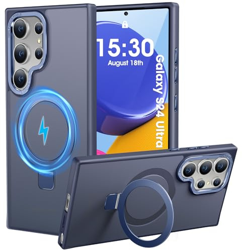 HuwaiH für Samsung Galaxy S24 Ultra Hülle mit Magnet Ständer, Navy Blau | Militärnorm Sturzschutz, Kratzfeste Anti-Fingerabdruck Schutzhülle, für Samsung S24 Ultra hülle 6,8