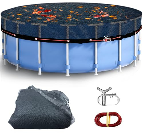 Runde Laubabdeckung für oberirdische Pools, 7,2 m, langlebig, schwarzes Netz, für Schwimmbad, Laubkescher mit Seilwinde und Kabel für Blätter und Schmutz für 6,2 m runde Pools (schwarz, 7,6 m)