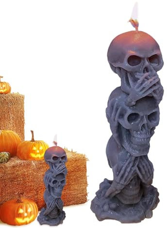 Halloween-Kerze mit drei Totenköpfen, Skelettkopf-Kerze | Höre nichts Böses, sehe nichts Böses, sprich nichts Böses Kerze - Halloween-Dekorkerzen, 3 Totenkopf-Köpfe, Figurenkerze, dekorative Kerzen fü