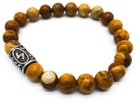 Wikinger Futhark Rune Edelstein Armband (18/21 cm, Damen/Herren) in Geschenkbox | Schutz Glück Energie (18, Rune SOWILO Gelber Jaspis | Sonne Erfolg Ehre)