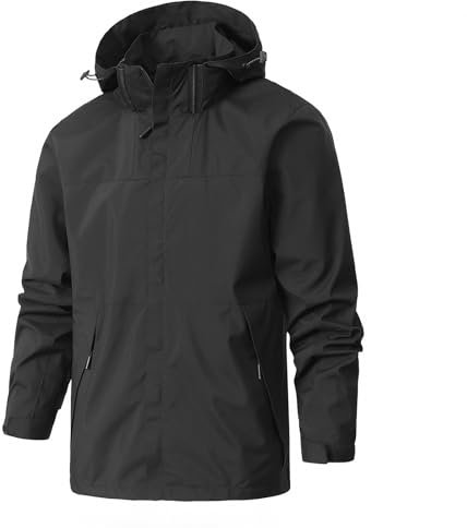 RKaixuni Mens Rain Jacket Waterproof Hooded Outdoor Lightweight Rain Soft Shell Coat Hiking Golf Travel Windbreaker 4 Pockets Black