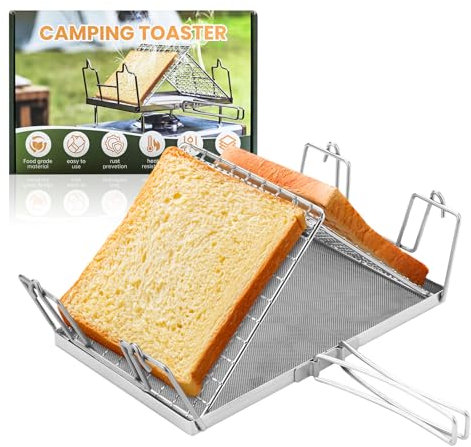 Camping Stove Toaster, Foldable Portable Stable Structure 304 Stainless Steel Outdoor Stovetop Toaster, Camping Toaster Bread Toaster for Hiking Camping Picnic (Stainless steels)