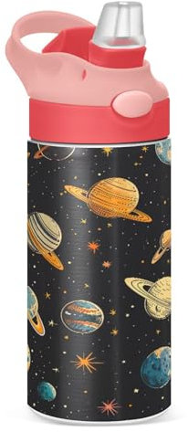 Sevdomey Solar System Planets Kids Water Bottle for Girls Boys, Stainless Steel Insulated Leakproof Water Bottle 350ml with Straw for School Nursery Travel Sports