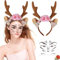 WELLXUNK Karneval Kostüm Damen Mädchen, Haarreif Reh Geweih Hörner Rehohren mit Blumen + Reh Gesichtstattoo, Reh Haarband Haarschmuck, Damen Kinder Reh kostüm Kopfschmuck für Fasching Mottoparty