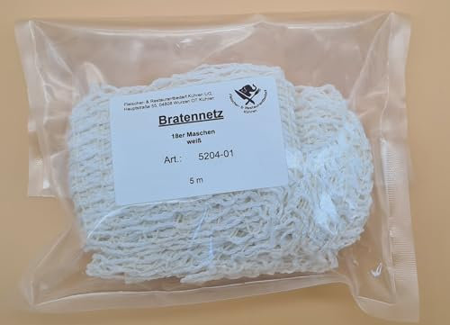 Bratennetz Rollbratennetz weiß, elastisch, zum Garen und Braten von Fleisch, Schinken und Wurst 18 er Maschenweite = 25cm Durchmesser (5m)