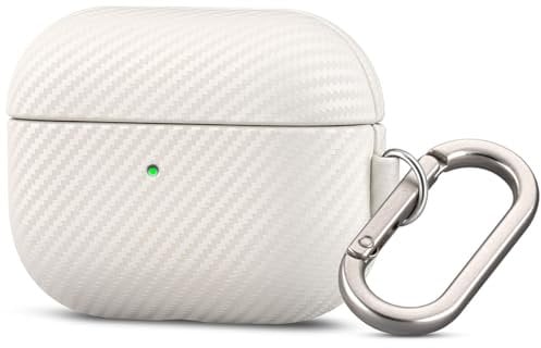 Haobobro Lederhülle für AirPods Pro 2 mit Schlüsselanhänger, hautfreundliches Leder, Kohlefaser-Textur, handgefertigte, stoßfeste Hartschale