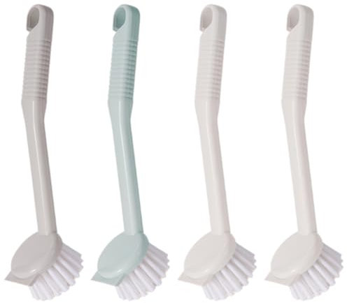 Dish Brush,4 Pcs Kitchen Scrub Brush with Long Handle Skillet Scrubber with Tough Bristles Cleaning Dish for Pans,Pots,Kitchen Sink Cleaning,Cast Iron Grill Pan
