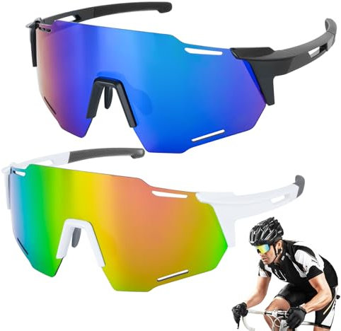 WuGU 2 Stück Sport Sonnenbrille, Polarisiert Fahrradbrille, Sport Sonnenbrille Herren Damen, UV400 Schutz Radsportbrillen für Outdooraktivitäten Wie Radfahren Fischen