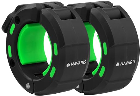 Navaris 2er Set Hantel Schnellverschluss 50 mm - 2x Hantel Verschluss Klemmen Clip - Lang Hantelverschluss - Schnellverschluss Langhantel - Schwarz Grün