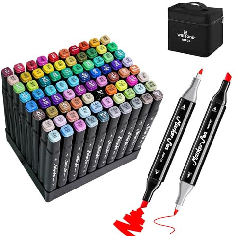 WINSONS Alkohol Marker 80 Farben, Filzstifte Dicke und Dünne, Permanent Marker, Perfekt für Malen, Design, Markieren