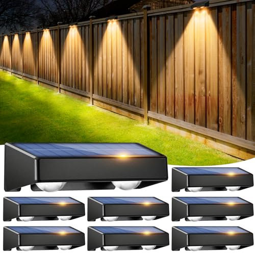 sununiny Solar Fence Lights Outdoor Garden,8 Pack Wall Lights Outdoor IP65 Waterproof,9 Colors 11 Modes RGB Garden outsides Lights Solar Powered for Outside Backyard,Pathway,Yard