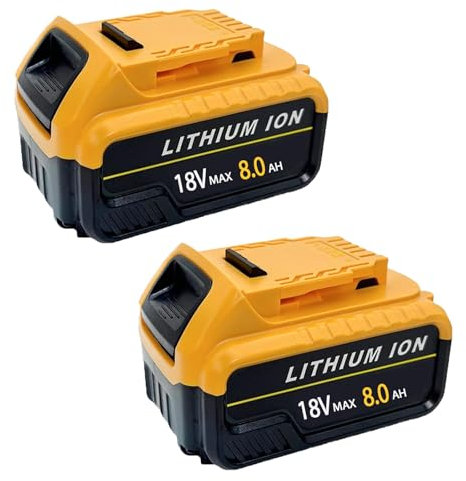 2 Pack 8.0Ah DCB184 Replacement Battery for Dewalt 18V/20V Lithium-Ion Battery, Compatible with Dewalt Series Cordless Power Tool Replace for DCB180 DCB181 DCB182 DCB200 DCB201 DCB204