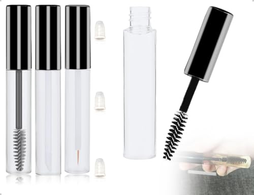 Emezddo Leere Mascara Flasche Set,Nachfüllbare Wimpernbürste,Tragbare Transparente Eyeliner Container Tube,Wiederverwendbar Leere Lipgloss-Tuben(Schwarz)