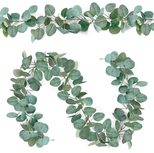 Guilinone 2 Stück Eukalyptus Girlande, Künstliche Girlande Pflanze, 1.8m Eucalyptus Deko, Eukalyptus Grün Blättergirlande für Hochzeit Vintage Tischdeko Home Baddekorationen Party