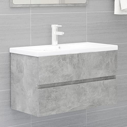 80x38.5x45 cm Grey Cement Mobile Lavabo, Multi-Layer Plywood Storage Cabinet, Outdoor Furniture, Indoor Cupboard, Versatile Cleaning Supplies nizer