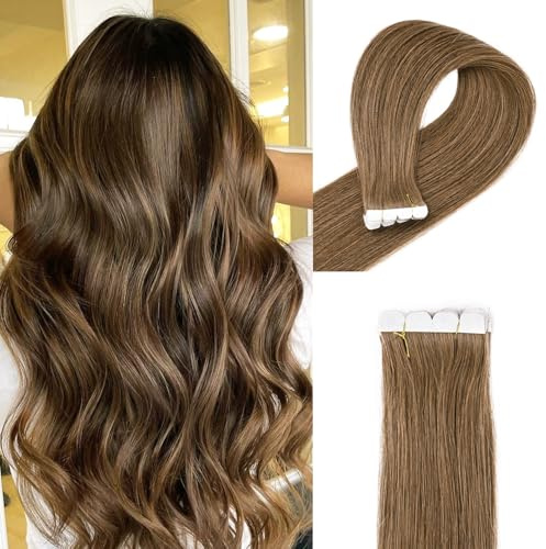 Originea Tape In Extensions Echthaar, 20 Pieces, 50g, 55cm, Brown Extensions Echthaar, Real Hair, Invisible Tape Extensions, Silky Skin Weft Tape Ins #10