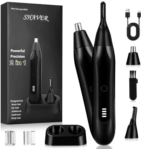 Ohren- und Nasenhaartrimmer für Männer und Frauen, Professioneller, über USB Aufladbarer, Nasenhaarentferner Haarschneider für Nase, Augenbrauen und Bart, LED-Leistungsanzeige, 2-in-1 Nasentrimmer