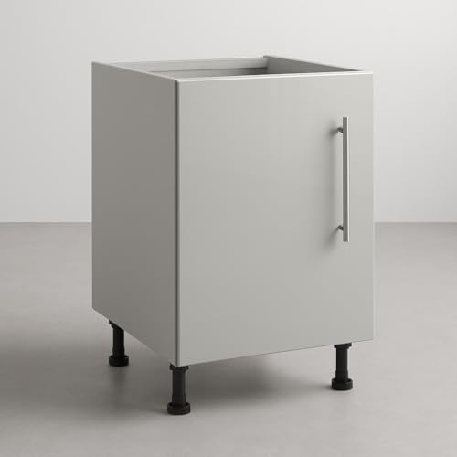 Top Living MCR Flat Pack Light Grey Kitchen Base Unit with Light Grey Gloss Door-600mm wide