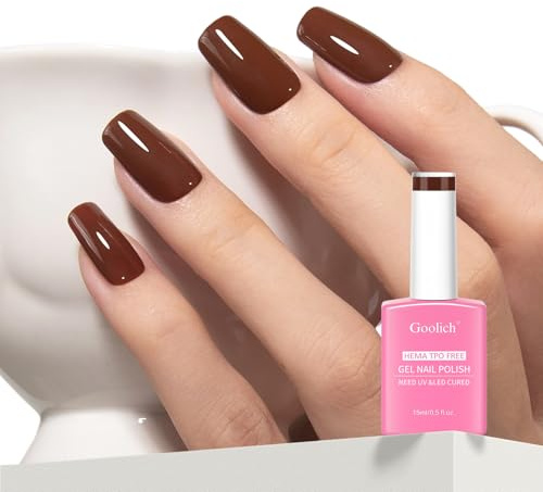 Goolich Brown Gel Polish, 15 ML HEMA & TPO Free Chocolate Brown Gel Nail Polish Soak off U V LED Fall Winter Nail Art Design Manicure Salon for Women Girl