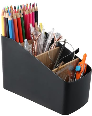 Ziyonix Organisateur de Bureau avec 4 Amovible Compartiments, Range Telecommande Pot a Crayon Accessoire Bureau Fourniture Rangement pour Télécommandes, Papeterie, Stylos (Noir)