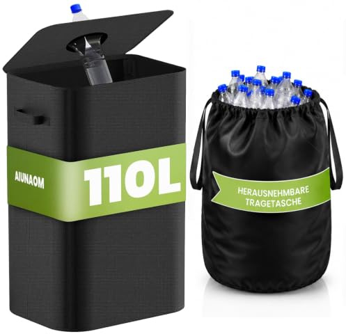 AIUNAOM 110L Raccoglitore di Bottiglie con Coperchio,Pattumiera Differenziata per Bottiglie di Plastica Vetro Bidoni Raccolta Differenziata con Foro Contenitore Pattumiera Cucina