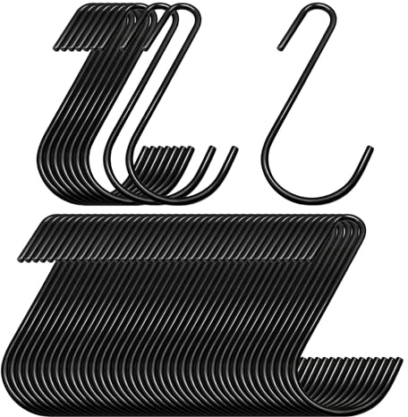 hommova 50 Pcs S Hooks for Hanging, Multi Purpose Black S Shaped Hook for Home Kitchen Office Workshop Bathroom Garden