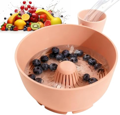 EasPowest 3D-Printed Hydro Bowl, Food-Grade Materials, Automatic Fruit Washer Spinner Bowl, Multipurpose Rinse Drain Basket, Portable Fruit Cleaning Drain Tool (B)
