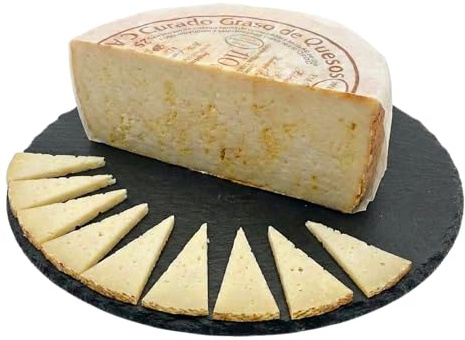 Queso de Cabra y Oveja Curado Graso Mantecoso y Picante 1/2 Pieza 1,4 kg | Queso artesano de leche cruda curado en aceite de oliva. Quesos Romero, Ocaña (Toledo). Sin gluten, para tapeo y hostelería