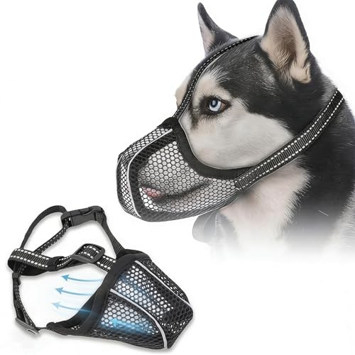 AEMCHDM Hundemaulkorb Atmungsaktiv Verstellbar – Anti Fress Maulkorb Hund, Reflektierend, Leichter Fressschutz für Kleine, Mittelgroße & Große Hunde, Mesh Beißkorb Muzzle (Schwarz, M)