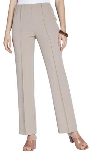 Chums Ladies Figure Flattering Trousers Fully Elasticated Comfort Pull-On Pants with Pintuck Stitch Stone 10
