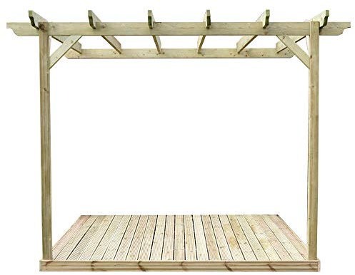 Rutland County Garden Furniture Wall Mounted Garden Pergola And Decking Kit - Pergola With Decking - Wooden Gazebo Canopy Pergola Kit - Garden Arch Garden Room (3m x 3m, Light Green)