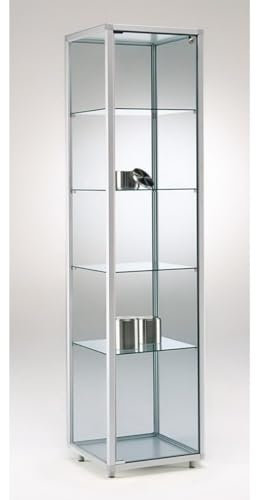 Produktvitrine & Standvitrine 41,5 x 51,5 x 183,5 cm – schmale Glasvitrine abschließbar & Spiegelrückwand – ohne Beleuchtung – ideal für Ausstellungen, Messen & Geschäfte