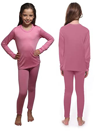 Kids Thermal Underwear Skins Set Long Sleeve Top Vest and Long Johns Leggings, Boys Girls Base Layer, Football, Sports, Ski Black