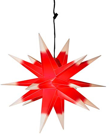 STEINFIGURENWELT GIEBEN LED WEIHNACHTSSTERN 3D XL 65 cm INKL. Leuchtmittel Faltstern Außenstern Adventsstern wetterfest für außen und innen 4m Kabel von Dekowelt (Rot mit weißen Spitzen)